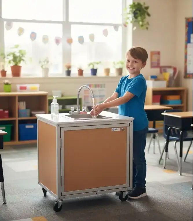 A-young-boy-washes-his-hands-at-a-sink-in-a-classroom-promoting-hygiene-and-cleanliness-among-students