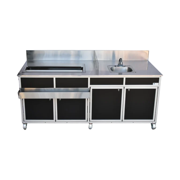Monsam Mobile Bar with Ice Bin, Sink, and Speed Rail