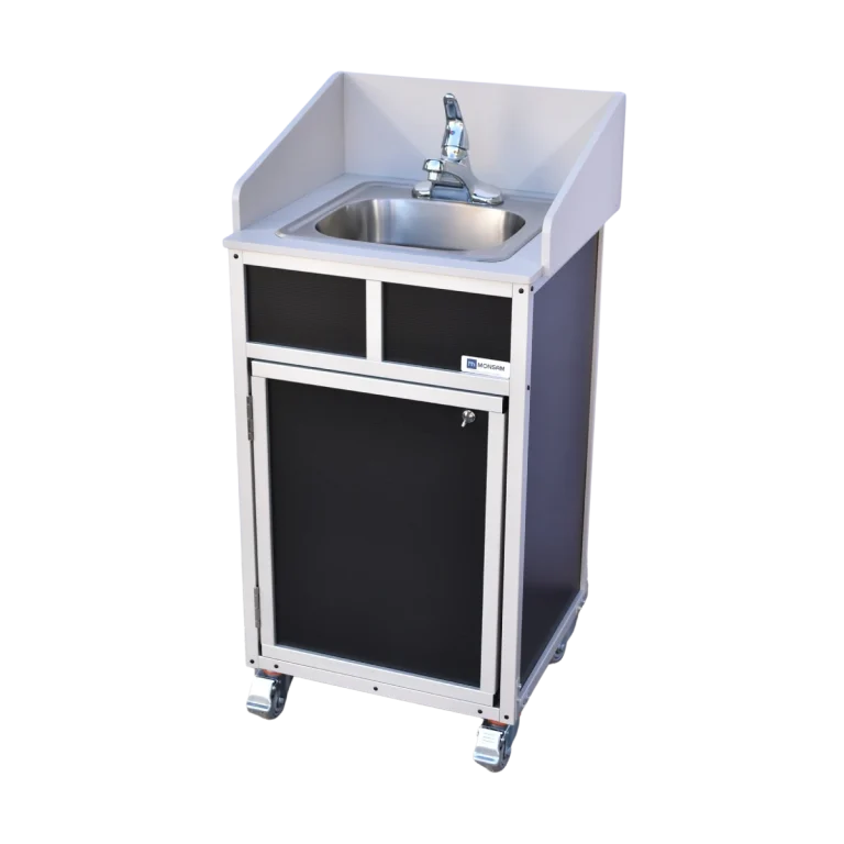 Custom portable handwashing sink with backsplash in black